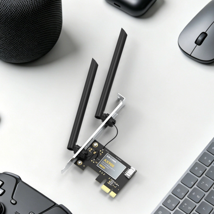 LB-LINK BL-P900BT: Next-Gen AX900 Wi-Fi � + Bluetooth 5.4 Adapter PCIe le haghaidh Nascacht Deisce Gan D&iacute;cheall